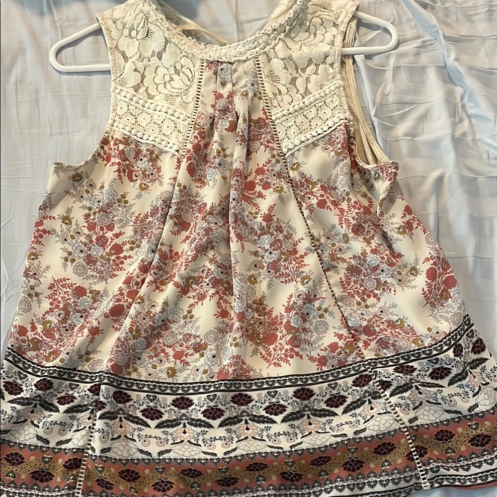 Floral Sleeveless Top with Lace Detail